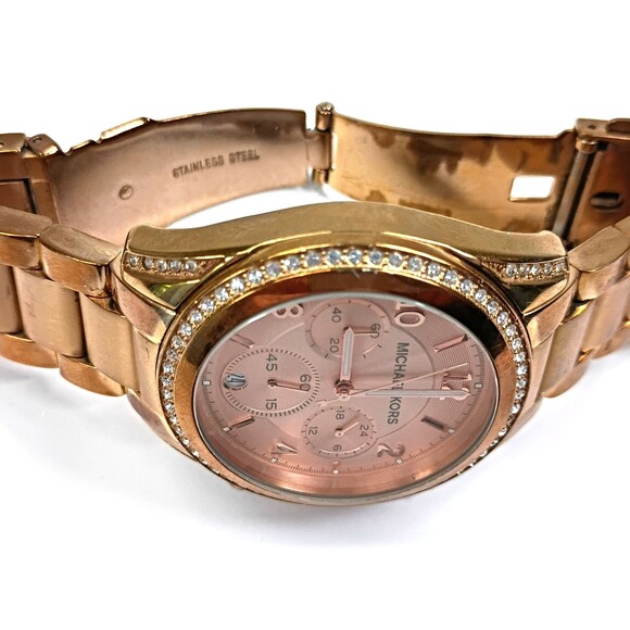 Michael Kors Blair Steel Rose Gold-Tone Dial Crystal Quartz Watch New Battery - Picture 16 of 16
